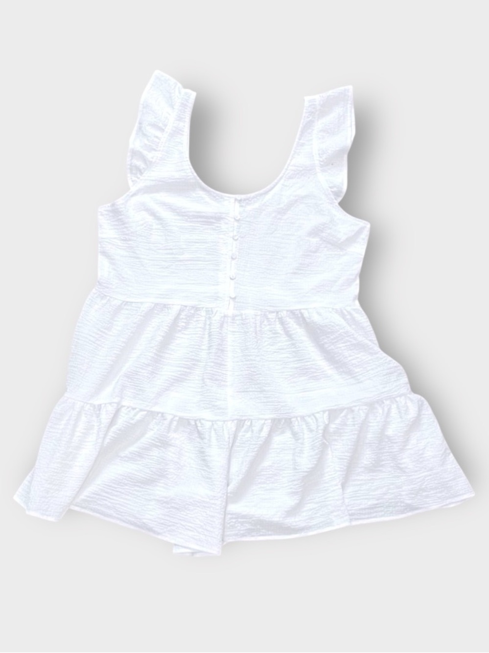 White Sleeveless Mini Romper 0X Plus size Tiered Ruffle Lightweight Airy Sheer